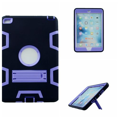 TopSave Kickstand Shockproof Heavy Duty High Impact Resistant Rugged Hybrid Three Layer Armor Full Body Protection Case for iPad Mini 4-Black/Purple