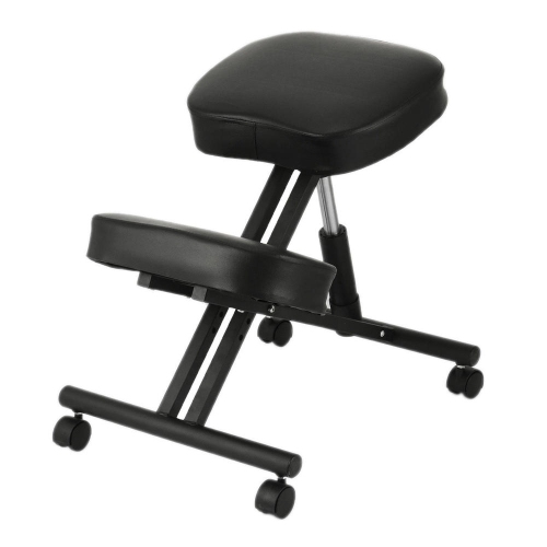 Black Ergonomic Kneeling Chair, Double Thick Padded Foam Steel Frame Adjustable Stool Posture Desk Stool with Orthopedic Knee Cushion