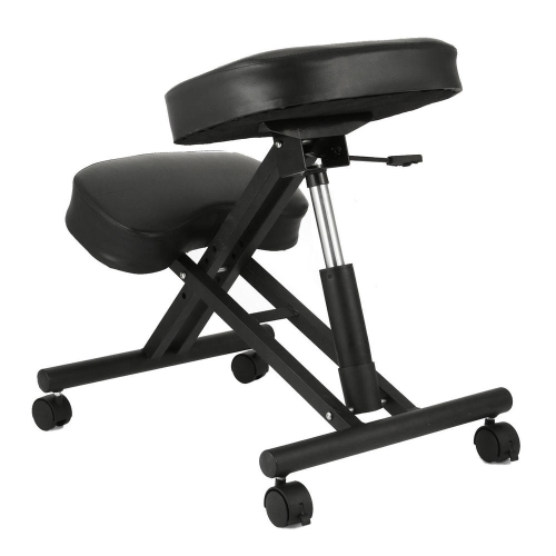 Black Ergonomic Kneeling Chair, Double Thick Padded Foam Steel Frame Adjustable Stool Posture Desk Stool with Orthopedic Knee Cushion