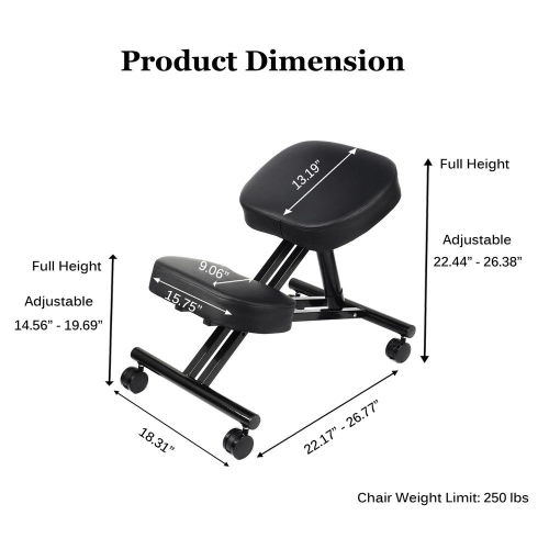 Black Ergonomic Kneeling Chair, Double Thick Padded Foam Steel Frame Adjustable Stool Posture Desk Stool with Orthopedic Knee Cushion