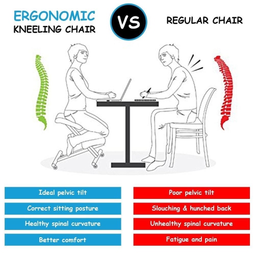 Black Ergonomic Kneeling Chair, Double Thick Padded Foam Steel Frame Adjustable Stool Posture Desk Stool with Orthopedic Knee Cushion