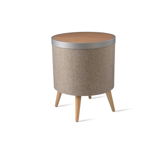 VOICI ZAIN LE BUREAU DOMICILE INTELLIGENT Chargeur sans fil Qi avec haut-parleurs Bluetooth en chêne/beige/argenté
