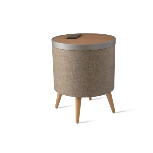 VOICI ZAIN LE BUREAU DOMICILE INTELLIGENT Chargeur sans fil Qi avec haut-parleurs Bluetooth en chêne/beige/argenté