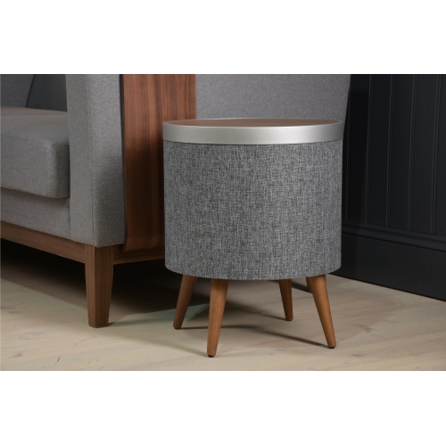 Meet ZAIN the KOBLE SMART HOME OFFICE Qi Wireless Charging Smart Sidetable with Blutooth speakers featured in Walnut/Grey/Silver
