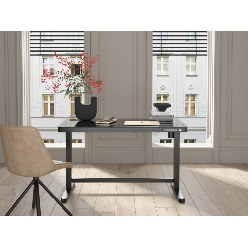 KOBLE JUNO motorized Smart Desk with Qi Wireless Charging for the SMART HOME OFFICE featured in Black/Black