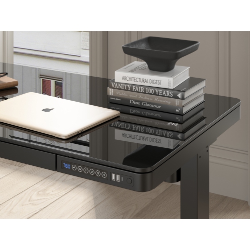 KOBLE JUNO motorized Smart Desk with Qi Wireless Charging for the SMART HOME OFFICE featured in Black/Black
