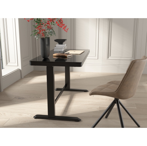 KOBLE JUNO motorized Smart Desk with Qi Wireless Charging for the SMART HOME OFFICE featured in Black/Black