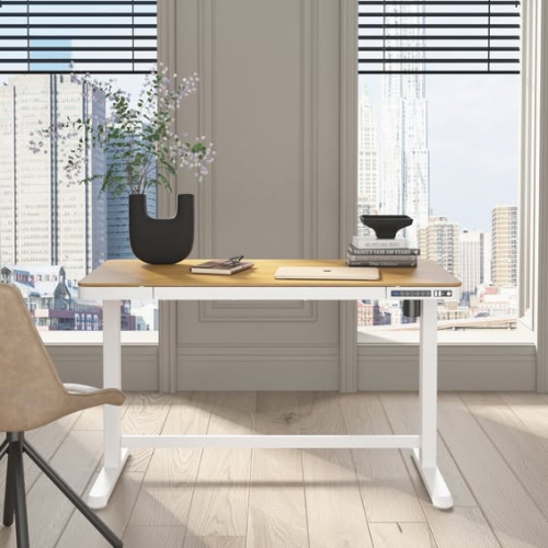 KOBLE JUNO motorized Smart Desk with Qi Wireless Charging for the SMART HOME OFFICE featured in Oak/White