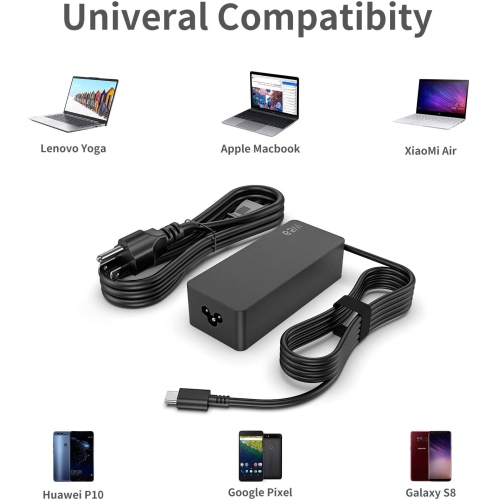 65W USB-C Laptop Charger Power Supply Adapter for lenovo ThinkPad、Yoga 、Chromebook series,ThinkPad X1 Tablet,thinkpad t480