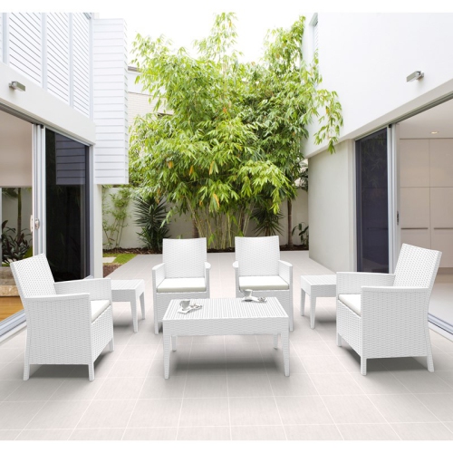 COMPAMIA  California 7 Piece Wickerlook Patio Conversation Set In In White