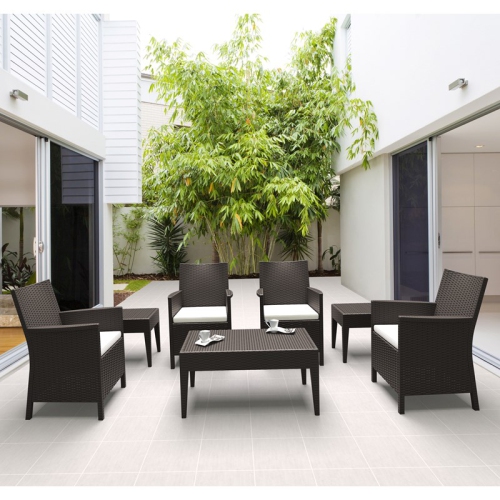COMPAMIA  California 7 Piece Wickerlook Patio Conversation Set In In Brown