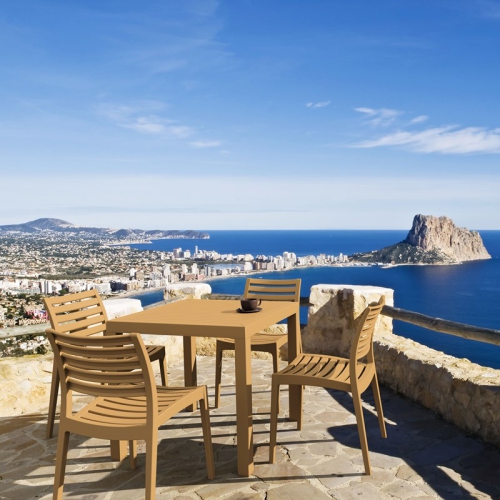 COMPAMIA  Ares 5 Piece Square Resin Patio Dining Set In Teak In Brown