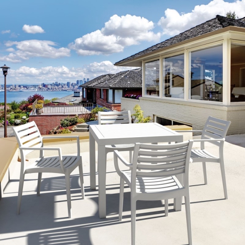 COMPAMIA  Artemis 5 Piece Square Resin Patio Dining Set In In White