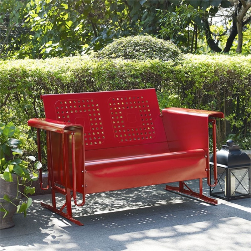Pemberly Row Metal Gliding Patio Loveseat in Red