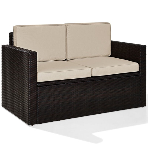 PEMBERLY ROW  Wicker Patio Loveseat In With Sand Cushions In Brown