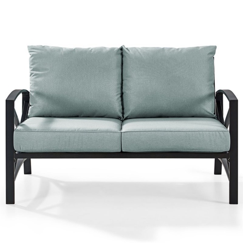 Crosley Kaplan Metal Patio Loveseat in Oil Bronze and Mist