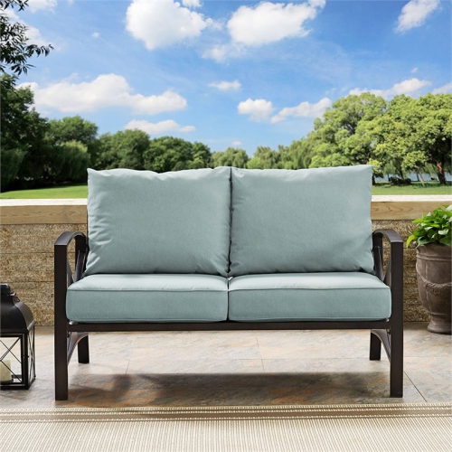 Crosley Kaplan Metal Patio Loveseat in Oil Bronze and Mist