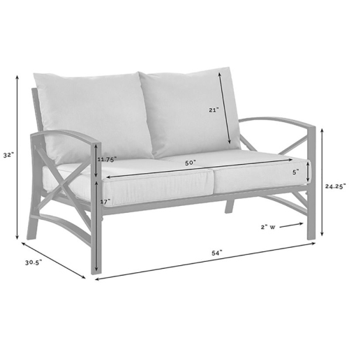 Crosley Kaplan Metal Patio Loveseat in Oil Bronze and Mist