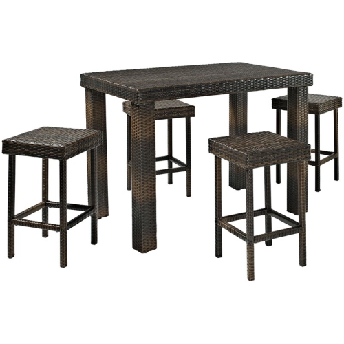 PEMBERLY ROW  5 Piece Wicker Patio Counter Height Dining Set In In Brown