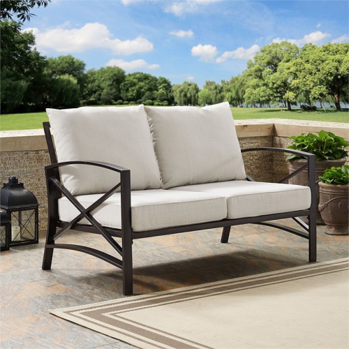 Crosley Kaplan Metal Patio Loveseat in Oil Bronze and Oatmeal