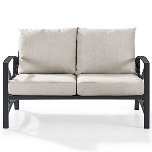 Crosley Kaplan Metal Patio Loveseat in Oil Bronze and Oatmeal