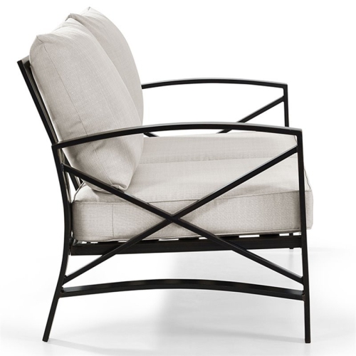 Crosley Kaplan Metal Patio Loveseat in Oil Bronze and Oatmeal