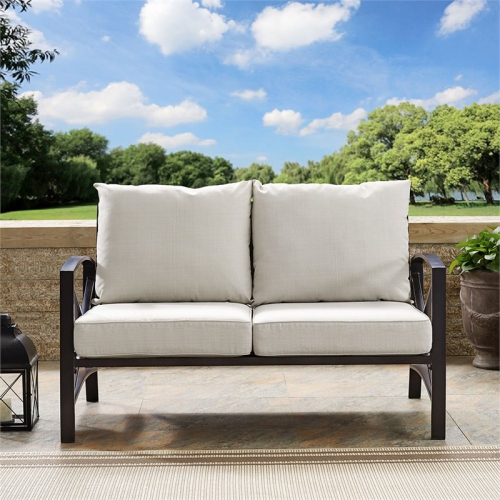 Crosley Kaplan Metal Patio Loveseat in Oil Bronze and Oatmeal