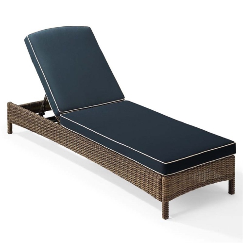 CROSLEY FURNITURE Crosley Bradenton Wicker Patio Chaise Lounge In Brown And Navy