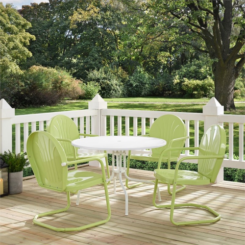 Crosley Griffith 5 Piece Metal Patio Dining Set in White and Key Lime