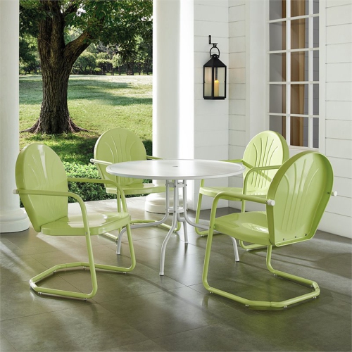 Crosley Griffith 5 Piece Metal Patio Dining Set in White and Key Lime