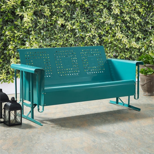 Crosley Bates Modern styled Green Finish Metal Gliding Patio Sofa