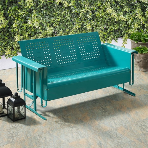 Crosley Bates Modern styled Green Finish Metal Gliding Patio Sofa
