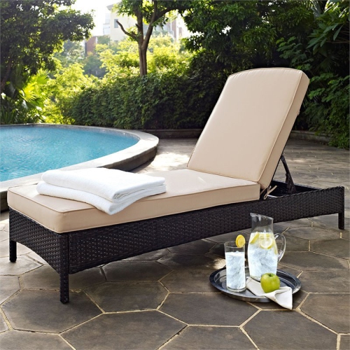 PEMBERLY ROW  Patio Wicker Chaise Lounge With Cushions In Sand