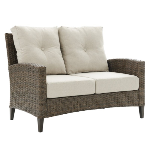Crosley Rockport Outdoor Wicker High Back Loveseat in Beige