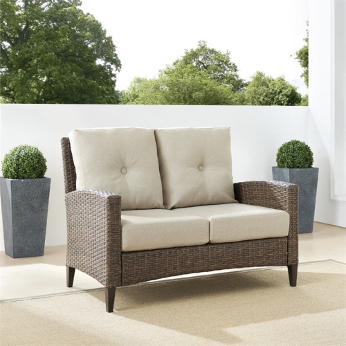 Crosley Rockport Outdoor Wicker High Back Loveseat in Beige