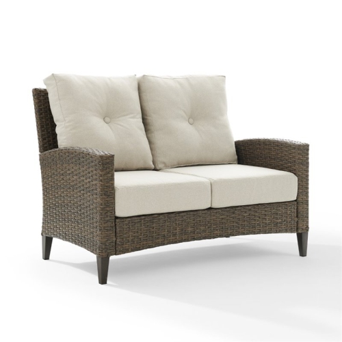 Crosley Rockport Outdoor Wicker High Back Loveseat in Beige