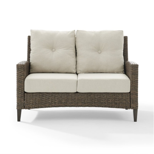 Crosley Rockport Outdoor Wicker High Back Loveseat in Beige