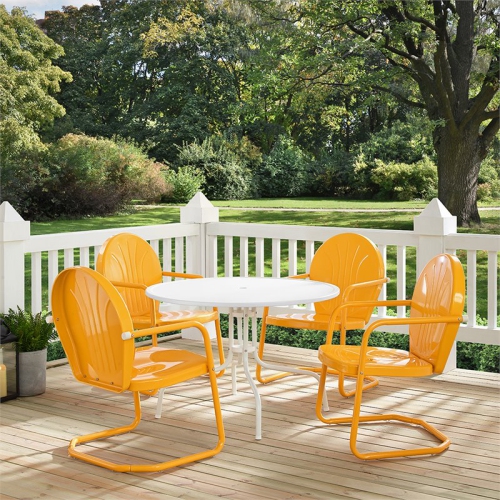 Crosley Griffith 5 Piece Metal Patio Dining Set in White and Tangerine