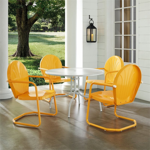 Crosley Griffith 5 Piece Metal Patio Dining Set in White and Tangerine