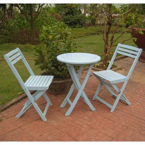 PEMBERLY ROW  3 PC Folding Patio Bistro Set In In Blue