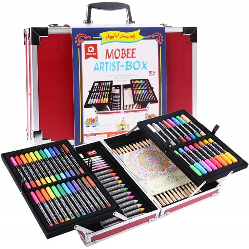 Coffret d'art de 97 pièces avec étui en aluminium, kit de crayons à crayons pour enfants pour enfants