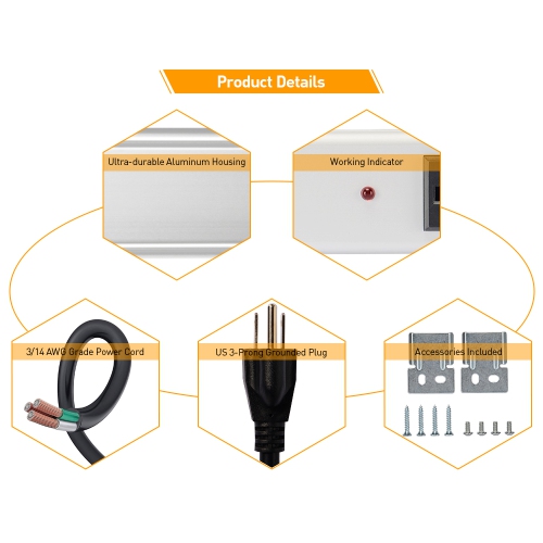 Barre d’alimentation en alliage d’aluminium robuste à 12 prises avec cordon de 5 pi