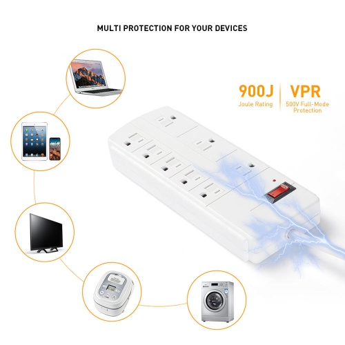 8-Outlet Surge Protector Power Strip with 3.28ft Cord 125V/15A/1875W