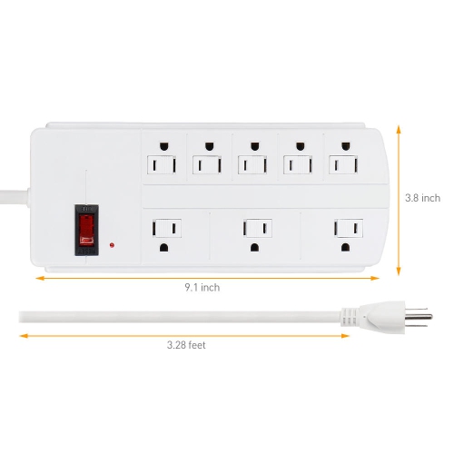 8-Outlet Surge Protector Power Strip with 3.28ft Cord 125V/15A/1875W
