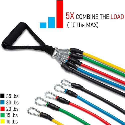 Bandes - Ensemble d'exercices d'entraînement et de bandes de résistance - Tubes d'entraînement empilables jusqu'à 110 lb pour les sports d'intérieur