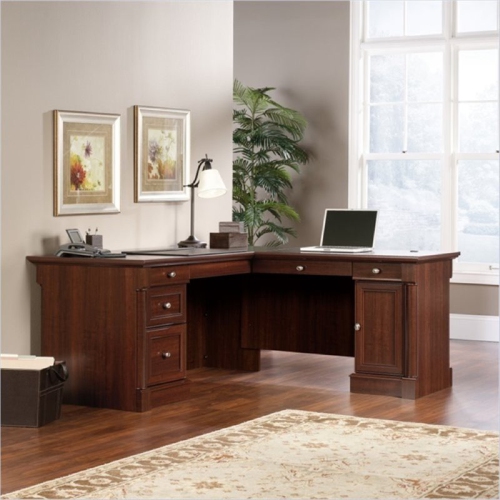 Bowery Hill Contemporary Wood L-Shaped Computer Desk in Cherry