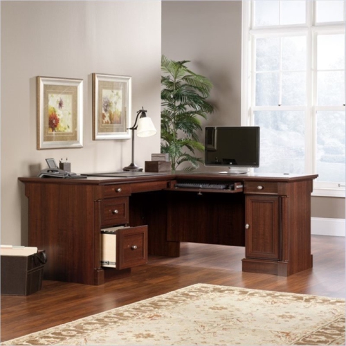 Bowery Hill Contemporary Wood L-Shaped Computer Desk in Cherry