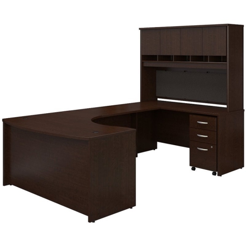Carell Furniture Right Handed Bow Front U Shaped Desk with Hutch and Storage