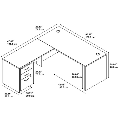 Carell Furniture 66W L Shaped Desk with 48W Return and Mobile File Cabinet