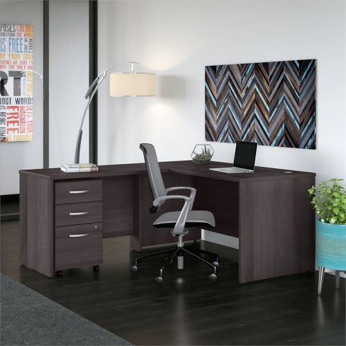 Studio C 60W L Shaped Desk with Drawers in Storm Gray - Engineered Wood